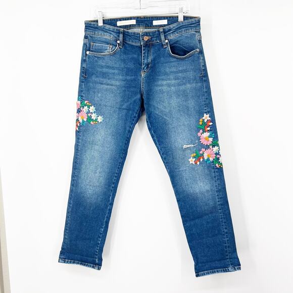 Pilcro by Anthropologie Floral Embroidered Mid-Rise Boyfriend Jeans - Picture 1 of 11